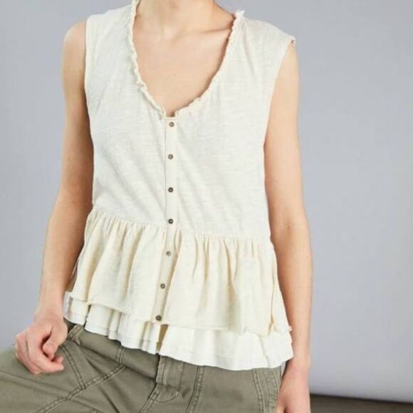 Pilcro Ivory Cotton Ruffled Hem Top Sz XS - Picture 1 of 8